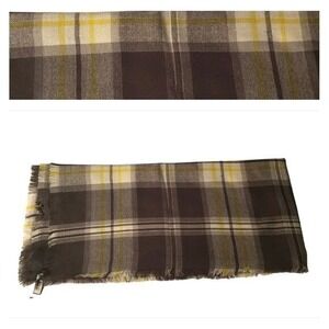Express Womens Plaid Print Scarf Wrap Wrap Academia Grey Yellow Cabincore Fringe